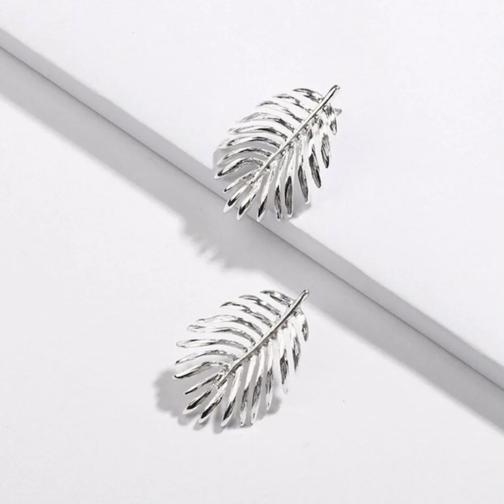 Silver Palm Leaf Statement Earrings - Picture 2 of 2